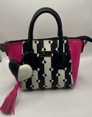 Luv Betsey by Betsey Johnson Heart Stripe Mini Satchel Crossbody Bag with Tassel